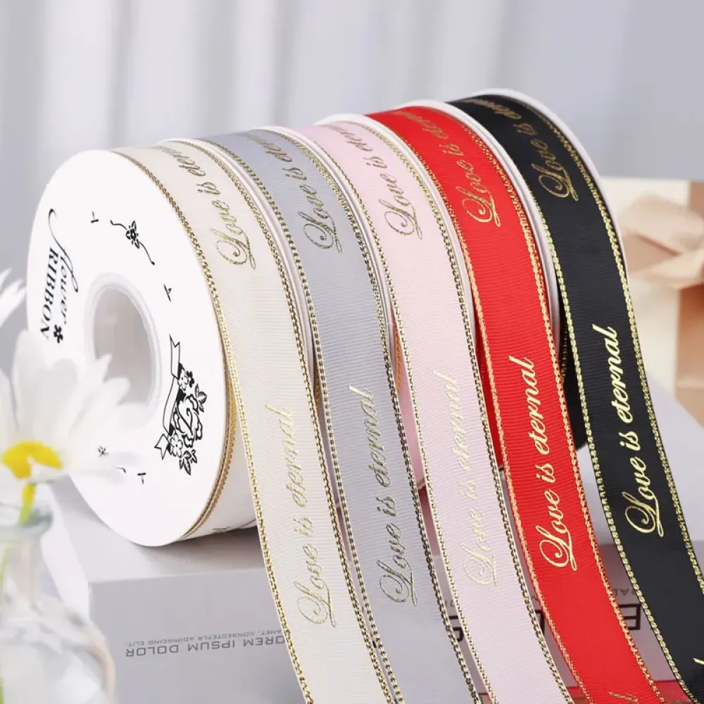 Gold Edge Printed Ribbon for Holiday Gift Packaging