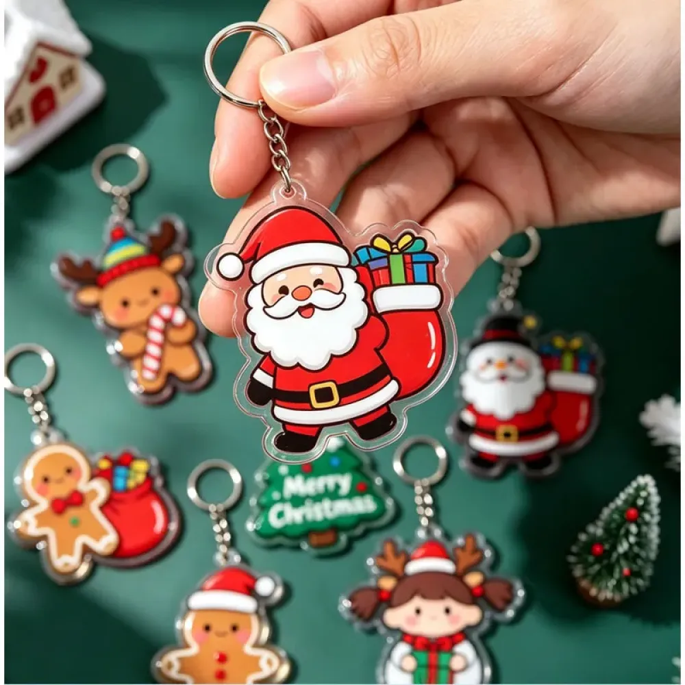 Festive Christmas Acrylic Keychain, Thick Transparent, Daily Winter Key Holder