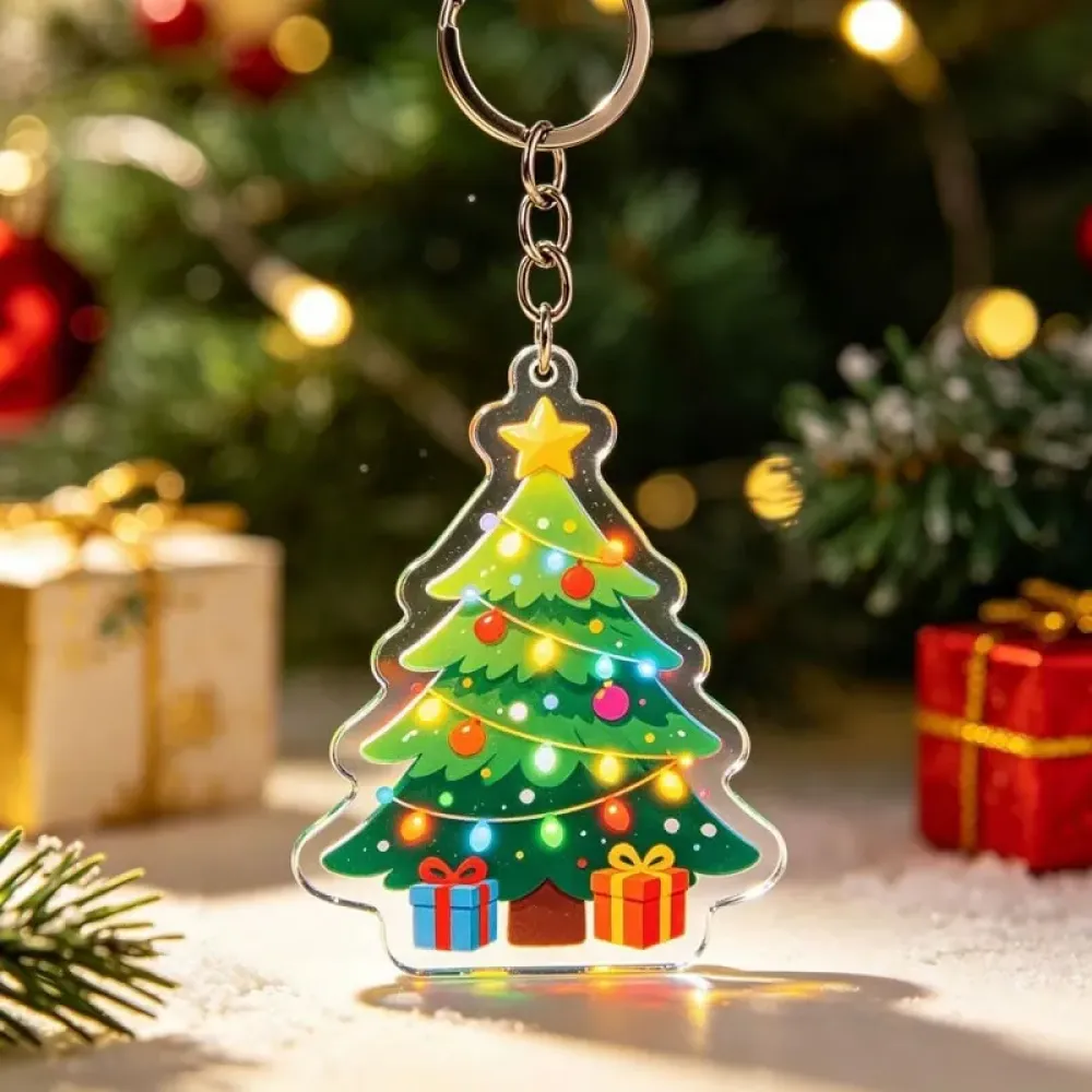 Festive Christmas Acrylic Keychain, Thick Transparent, Daily Winter Key Holder