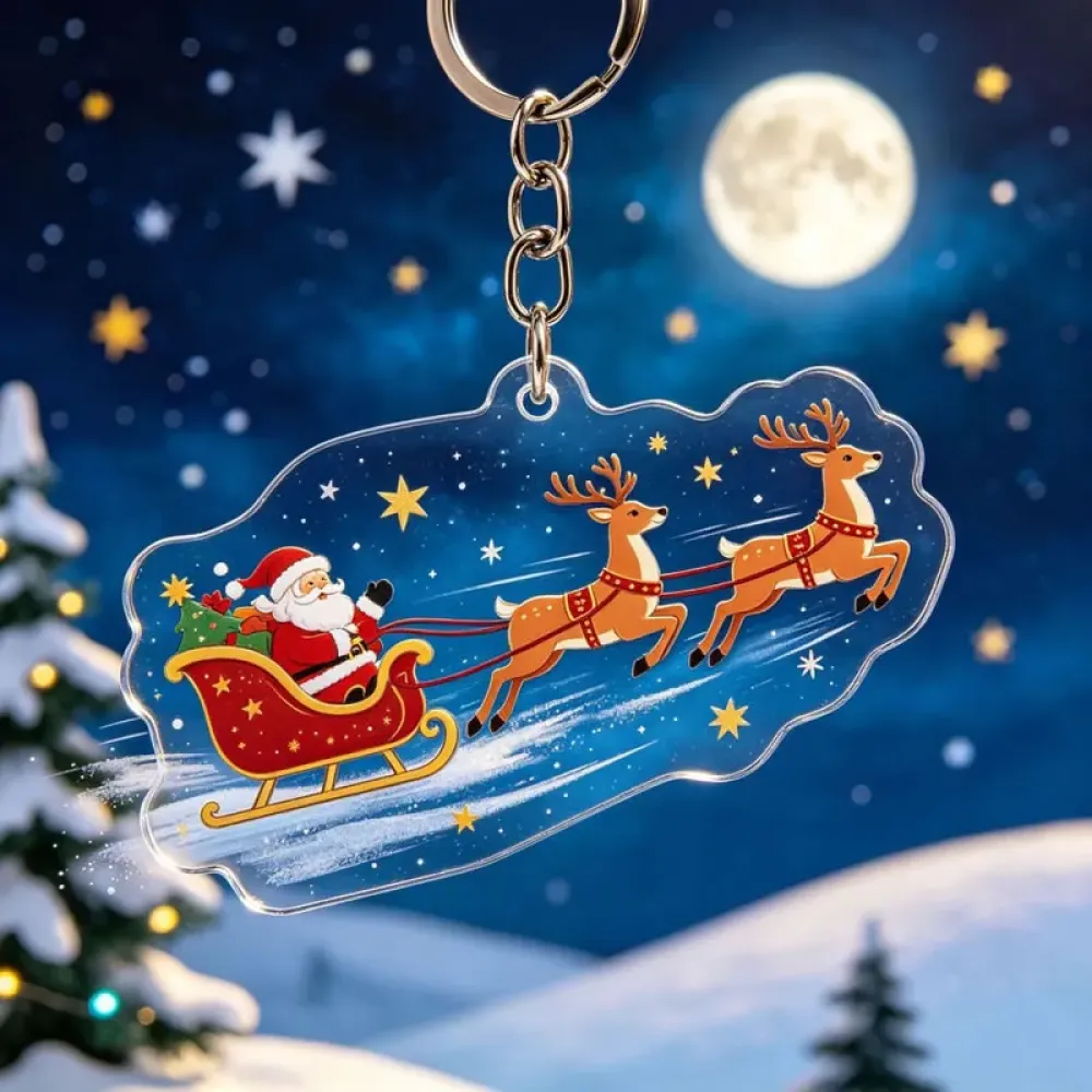 Festive Christmas Acrylic Keychain, Thick Transparent, Daily Winter Key Holder