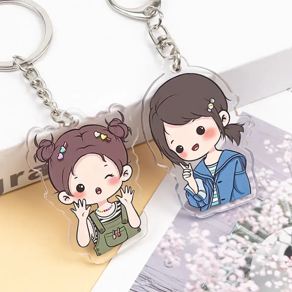 Cute Personalized Acrylic Keychain, Custom Photo Text, Clear Double-Sided Print
