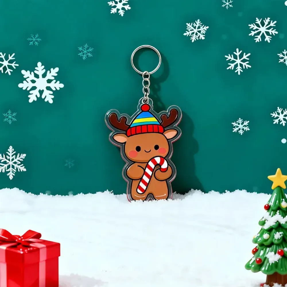 Festive Christmas Acrylic Keychain, Thick Transparent, Daily Winter Key Holder