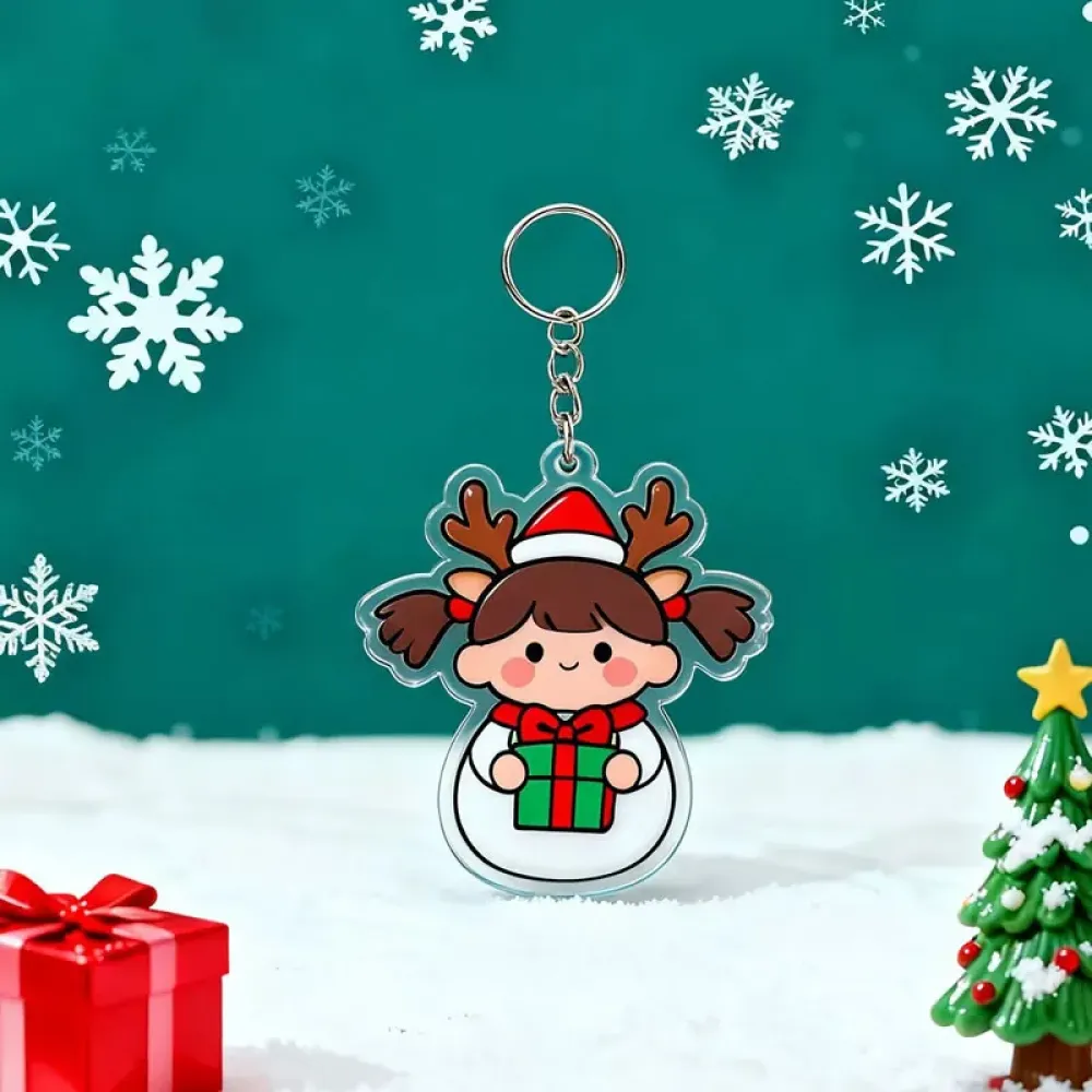 Festive Christmas Acrylic Keychain, Thick Transparent, Daily Winter Key Holder